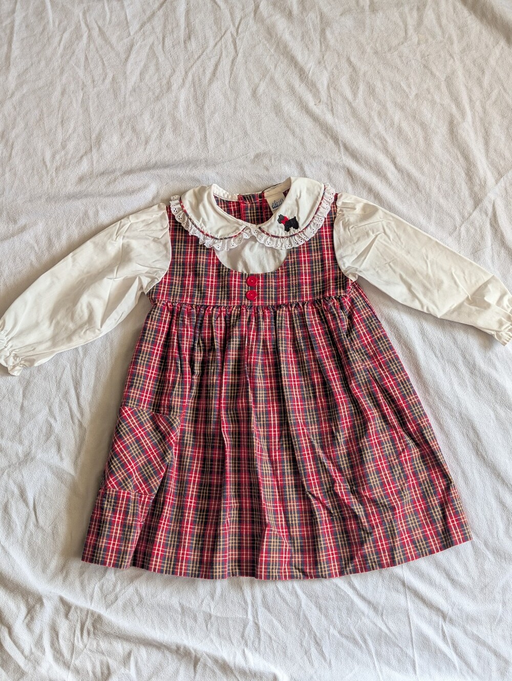 Vintage Alexis Tarten Plaid Peter Pan collar Scotty Dog dress size 3T